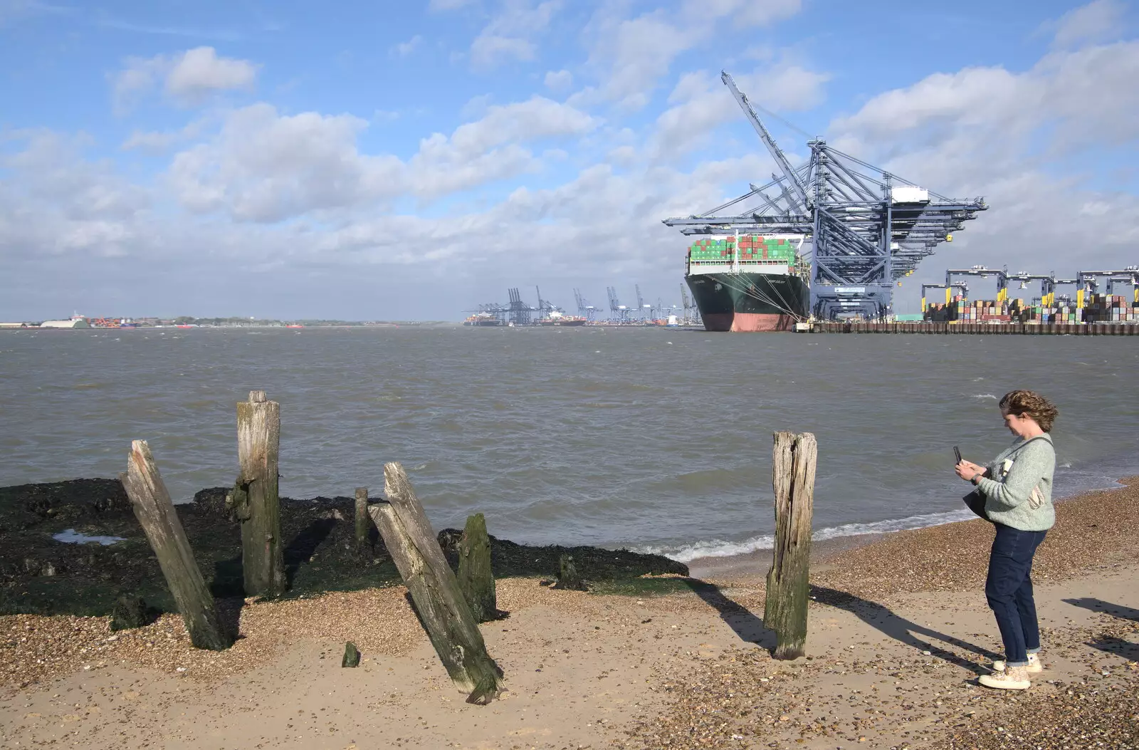 Isobel takes a photo of wooden stumps, from A Postcard from Felixstowe, Suffolk - 5th October 2022