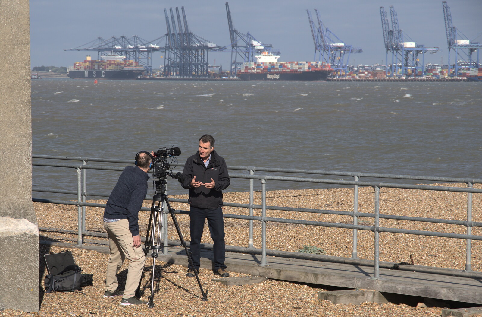 A Postcard from Felixstowe, Suffolk - 5th October 2022: Some kind of TV interview is filmed 