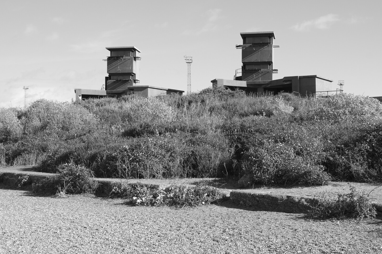 A Postcard from Felixstowe, Suffolk - 5th October 2022: Brutalist concrete towers on Languard Fort
