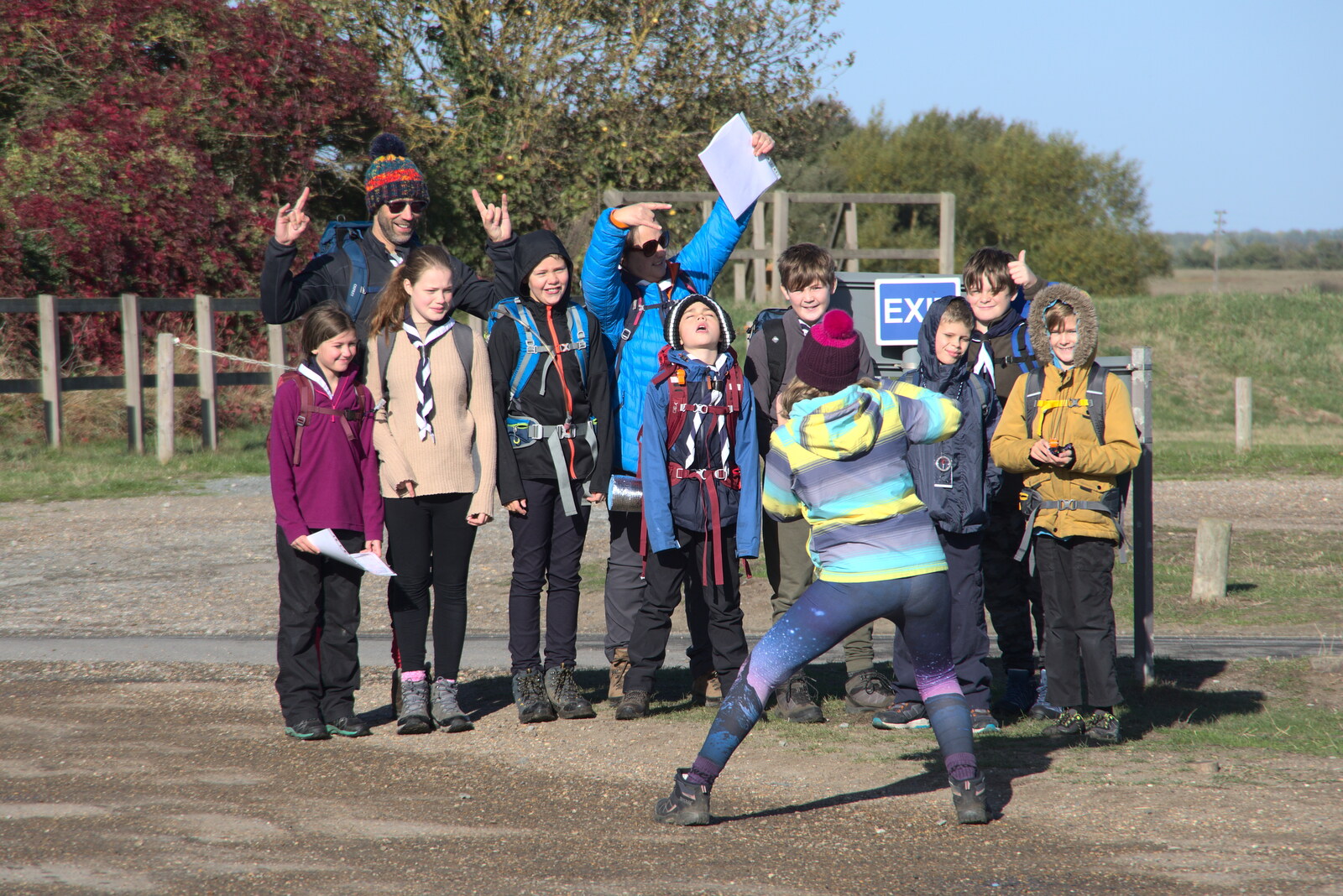 There's a pause for a group photo from Harry's Scout Hike, Walberswick and Dunwich, Suffolk - 9th October 2022