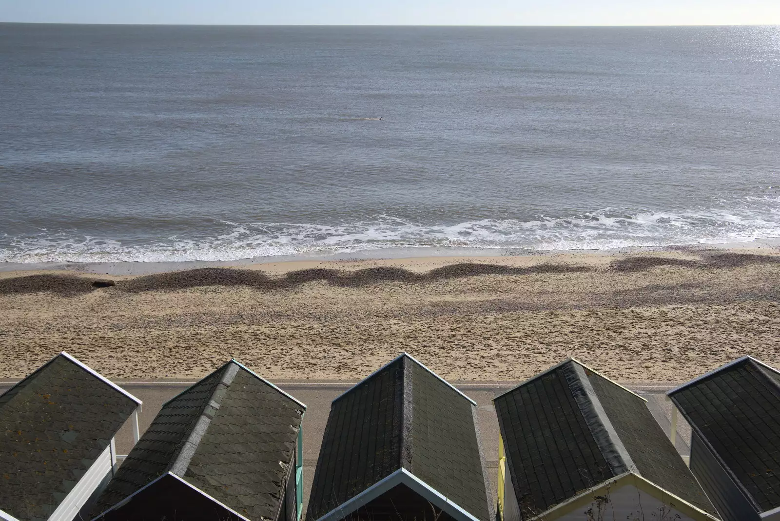 A view out to sea over beach huts, from Harry's Scout Hike, Walberswick and Dunwich, Suffolk - 9th October 2022