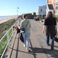 Isobel and Sis walk along the sea front, Harry's Scout Hike, Walberswick and Dunwich, Suffolk - 9th October 2022