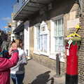 People take photos of a knitted pillar-box cosy, Harry's Scout Hike, Walberswick and Dunwich, Suffolk - 9th October 2022