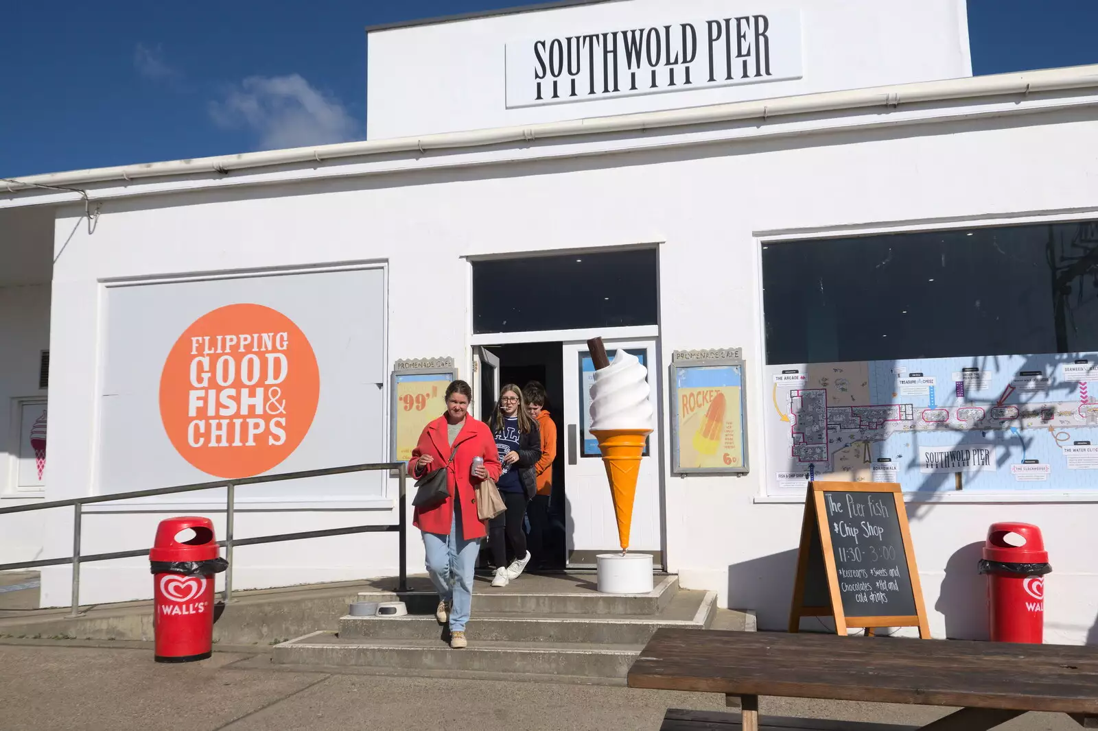 We get fish and chips from the pier café, from Harry's Scout Hike, Walberswick and Dunwich, Suffolk - 9th October 2022