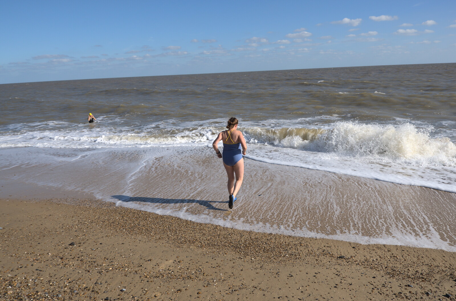 Harry's Scout Hike, Walberswick and Dunwich, Suffolk - 9th October 2022: Isobel actually has a go in the sea