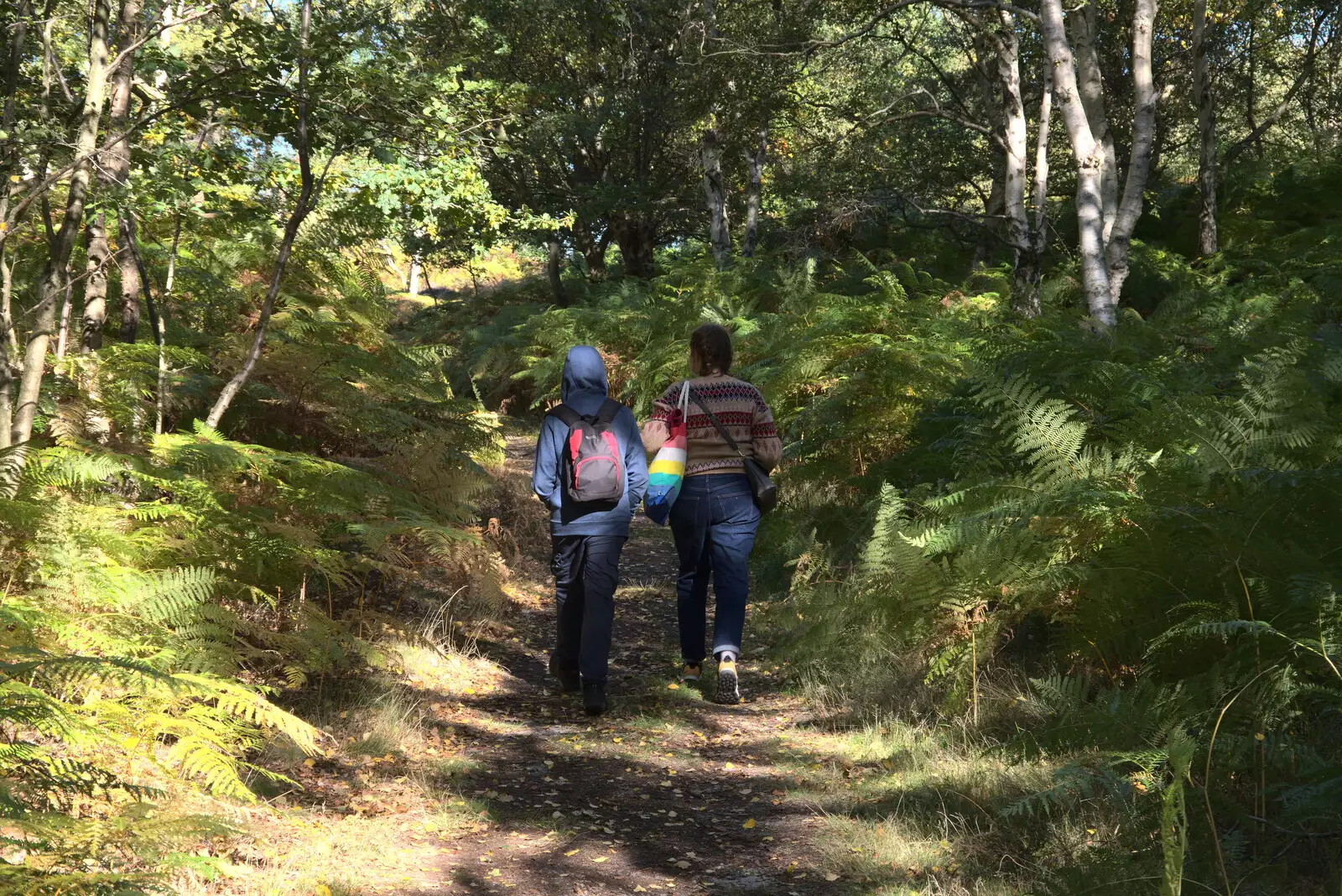 Fred and Isobel walk through the woods, from Harry's Scout Hike, Walberswick and Dunwich, Suffolk - 9th October 2022