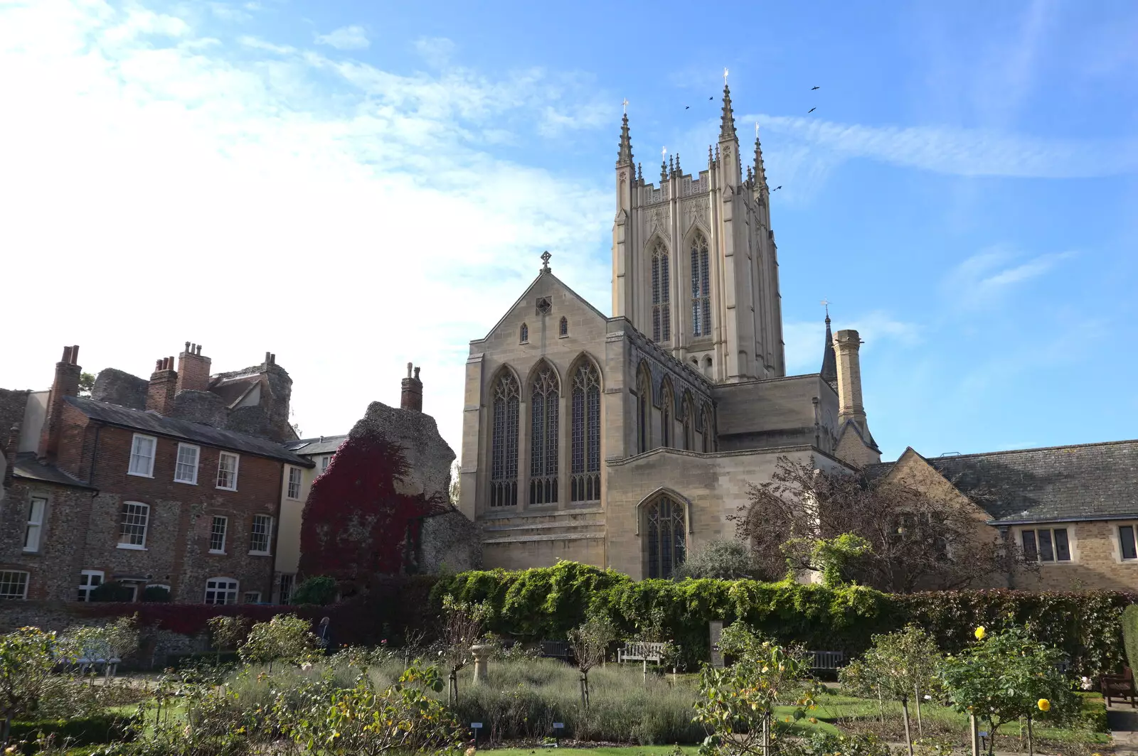 St. Edmundsbury Cathedral from the rose garden, from St. Edmundsbury Cathedral, Bury St. Edmunds, Suffolk - 14th October 2022