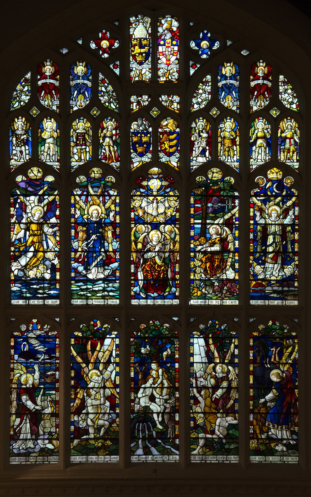 A stained glass window in the nave from St. Edmundsbury Cathedral, Bury St. Edmunds, Suffolk - 14th October 2022