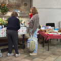 Isobel chats to a stall-holder, A Golf Club Quiz and a Church Fête, Eye, Suffolk - 15th October 2022