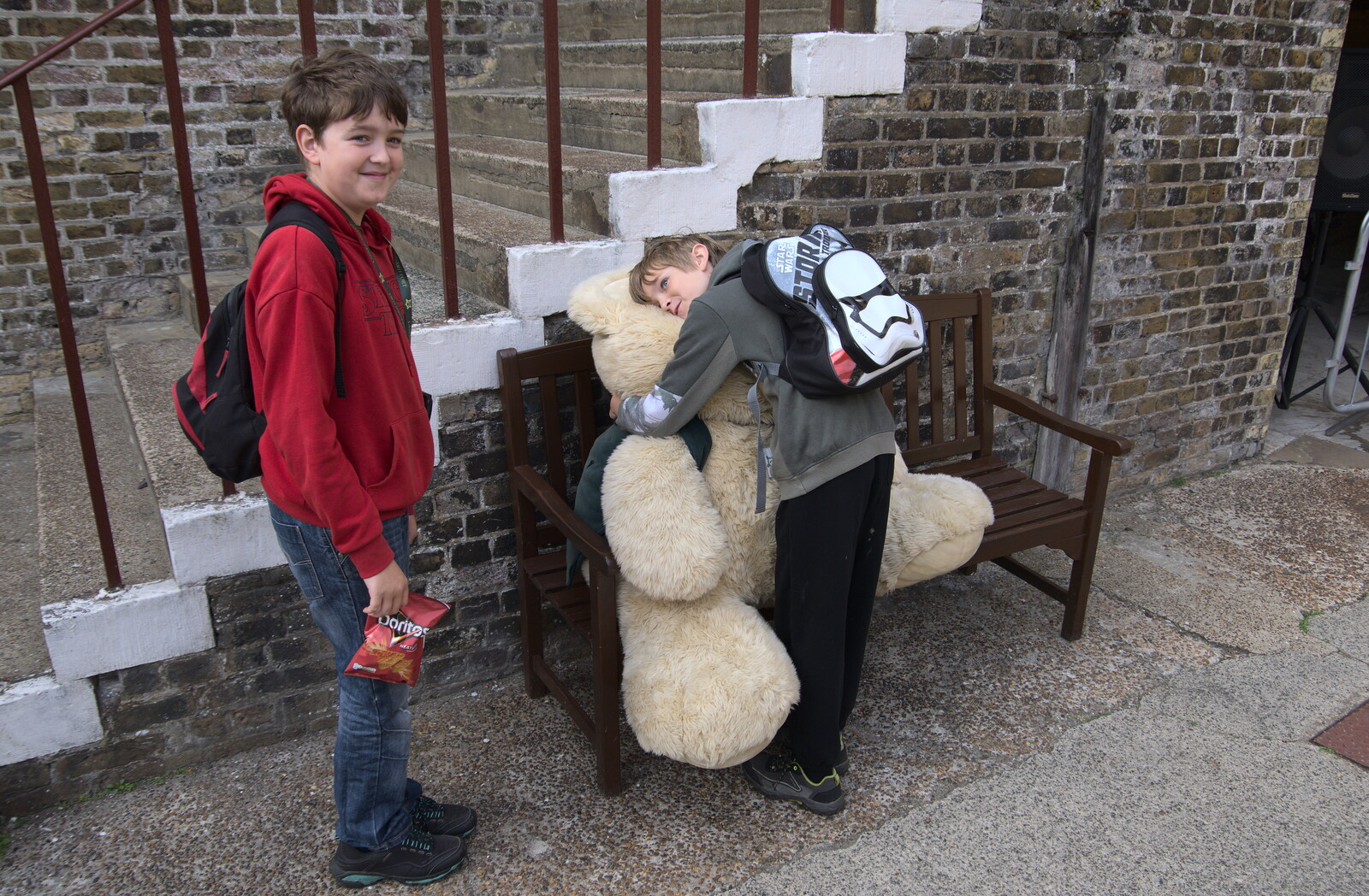 Harry hugs a giant teddy bear from A Trip to Landguard Fort, Felixstowe, Suffolk - 16th October 2022