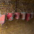 Red fire buckets line up on a yellow wall, A Trip to Landguard Fort, Felixstowe, Suffolk - 16th October 2022