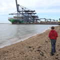 Fred walks the shoreline near the port, A Trip to Landguard Fort, Felixstowe, Suffolk - 16th October 2022