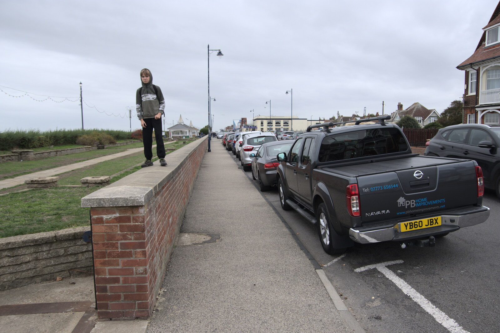 Harry stands on a wall on Sea Road, Felixstowe from A Trip to Landguard Fort, Felixstowe, Suffolk - 16th October 2022
