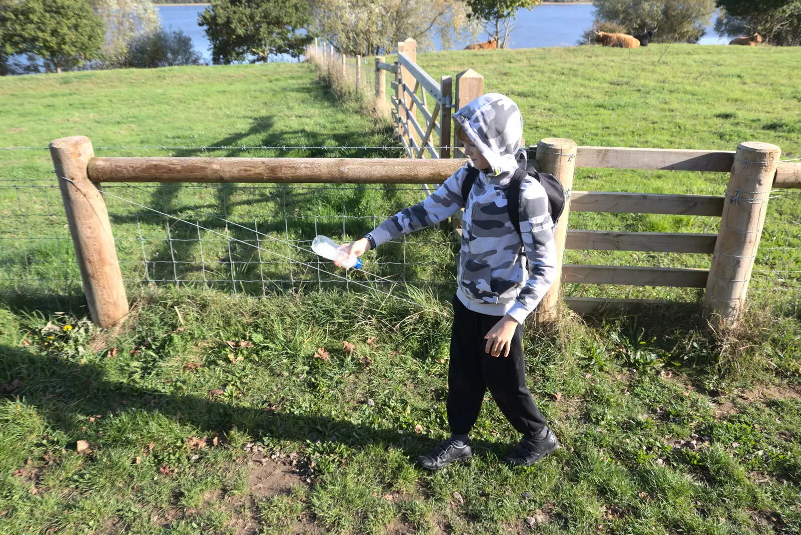 Harry makes some moves with a water bottle, from A Few Hours at Alton Water, Stutton, Suffolk - 22nd October 2022