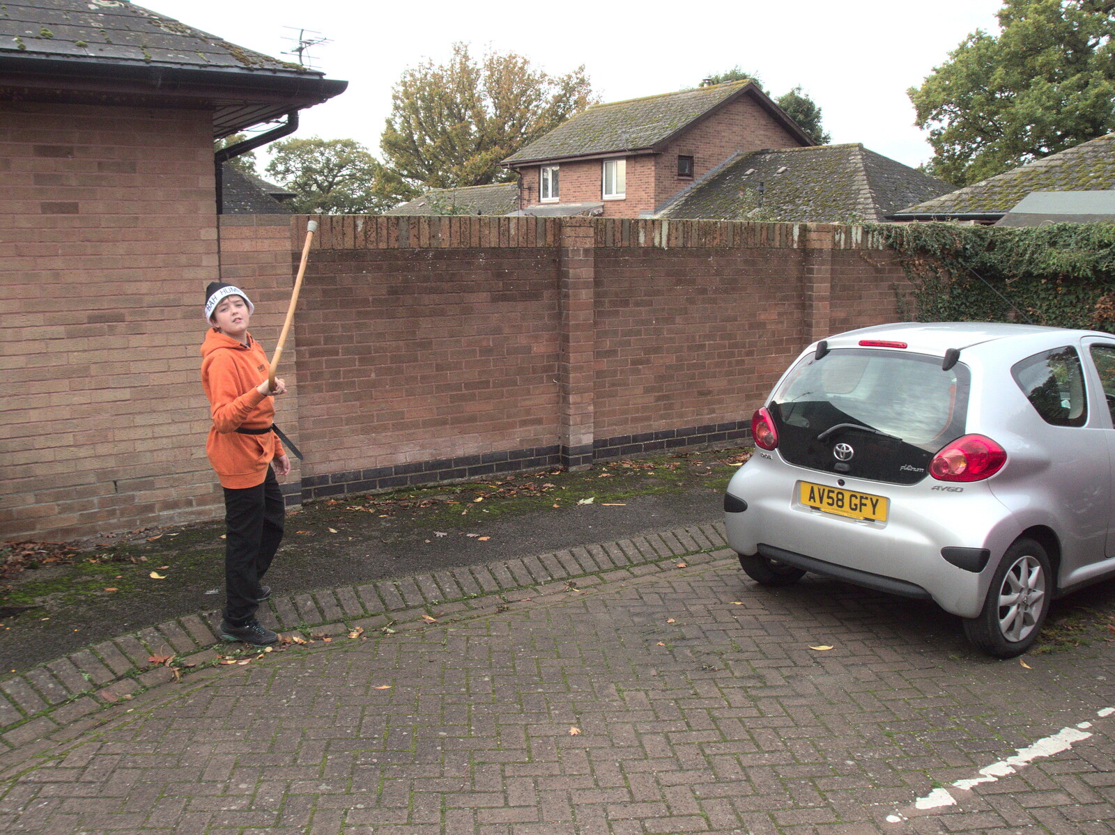 Grandad's Memorial Do, The Village Hall, Brome, Suffolk - 28th October 2022: Fred's in the car park, still waving a stick