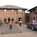 Sis comes out of Elizabeth Court with a microwave, Grandad's Memorial Do, The Village Hall, Brome, Suffolk - 28th October 2022