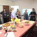 Sis chats to Tara near the food, Grandad's Memorial Do, The Village Hall, Brome, Suffolk - 28th October 2022