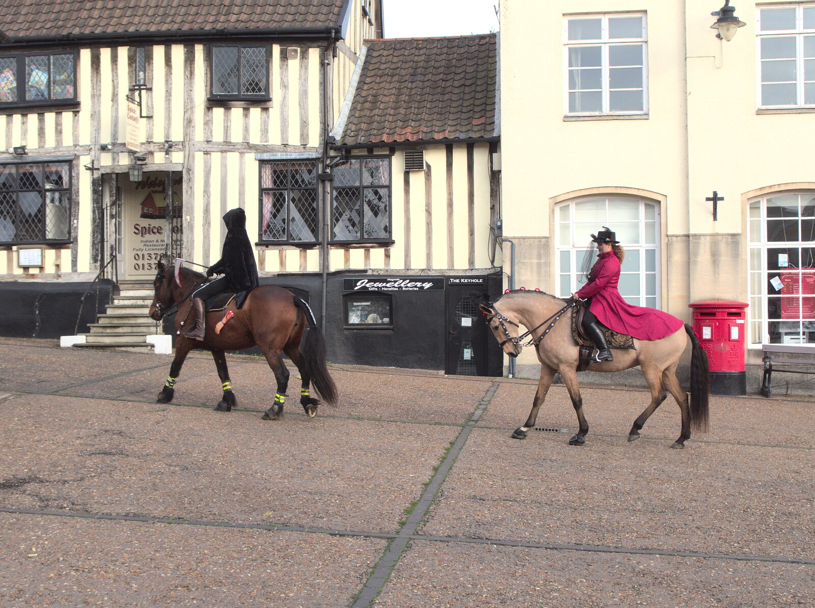 Pizza and Pasta in Bury St. Edmunds, Suffolk - 30th October 2022: The Grim Reaper on horseback in Diss