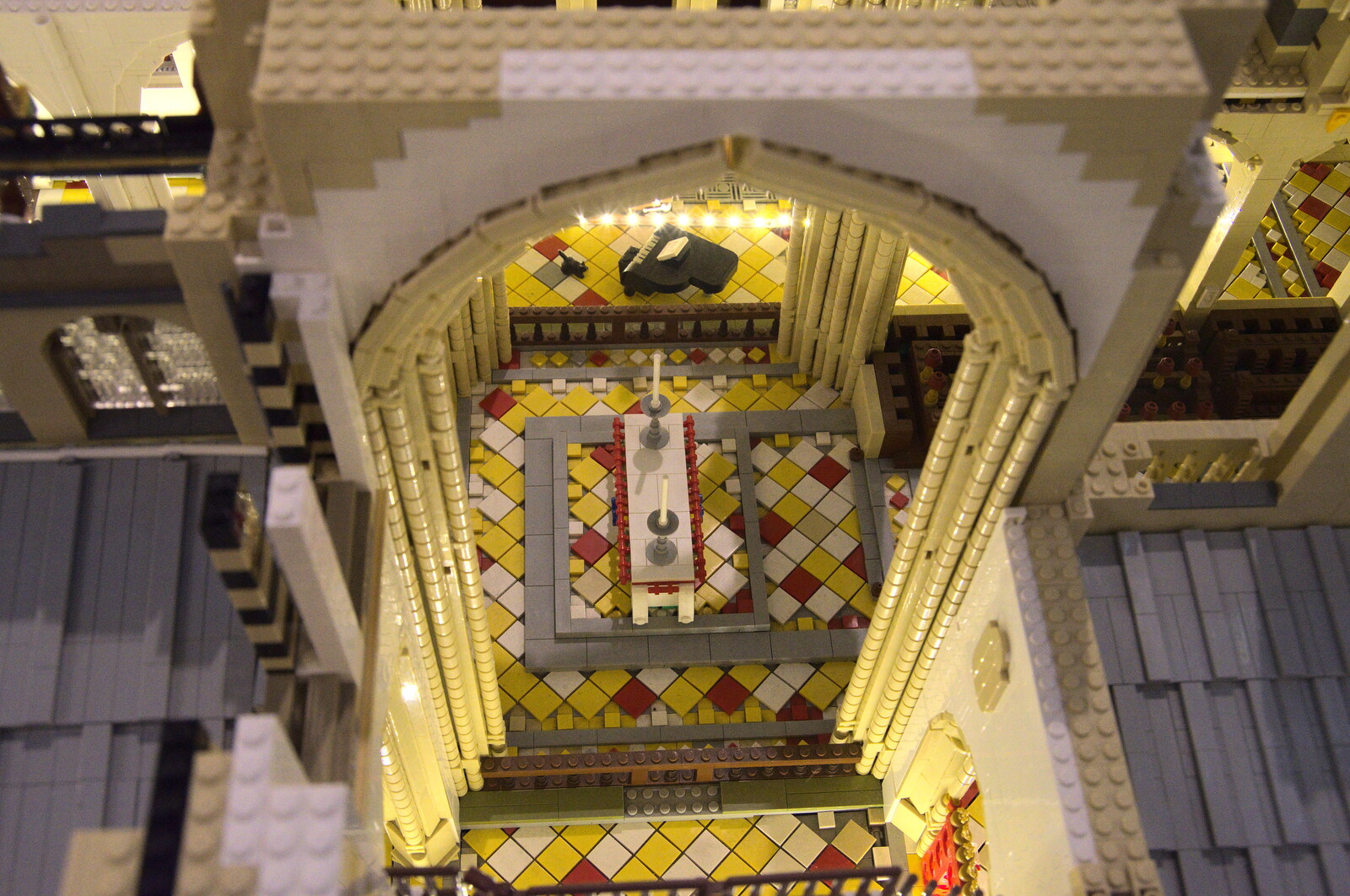 Pizza and Pasta in Bury St. Edmunds, Suffolk - 30th October 2022: There's a cat and a piano in the Lego cathedral