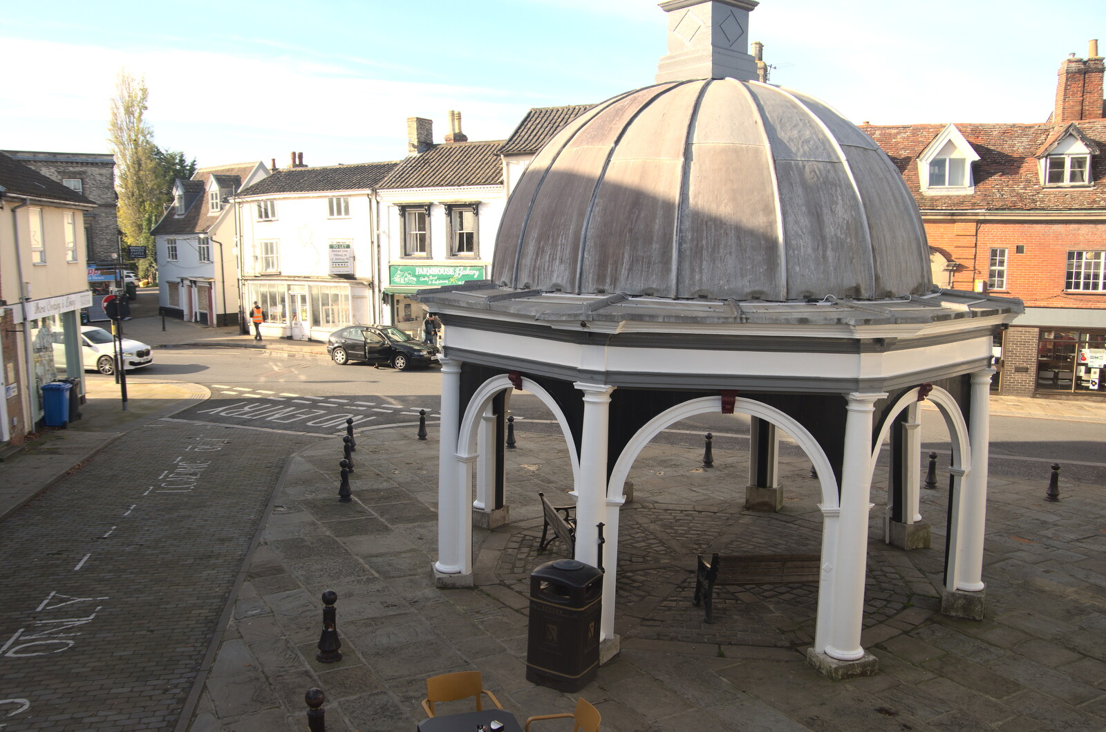 A Postcard from Bungay, Suffolk - 2nd November 2022: An 'aerial' view of the Buttermarket