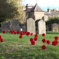 Artificial poppies wave around in the graveyard, A Postcard from Flatford and Dedham, Suffolk and Essex, 9th November 2022