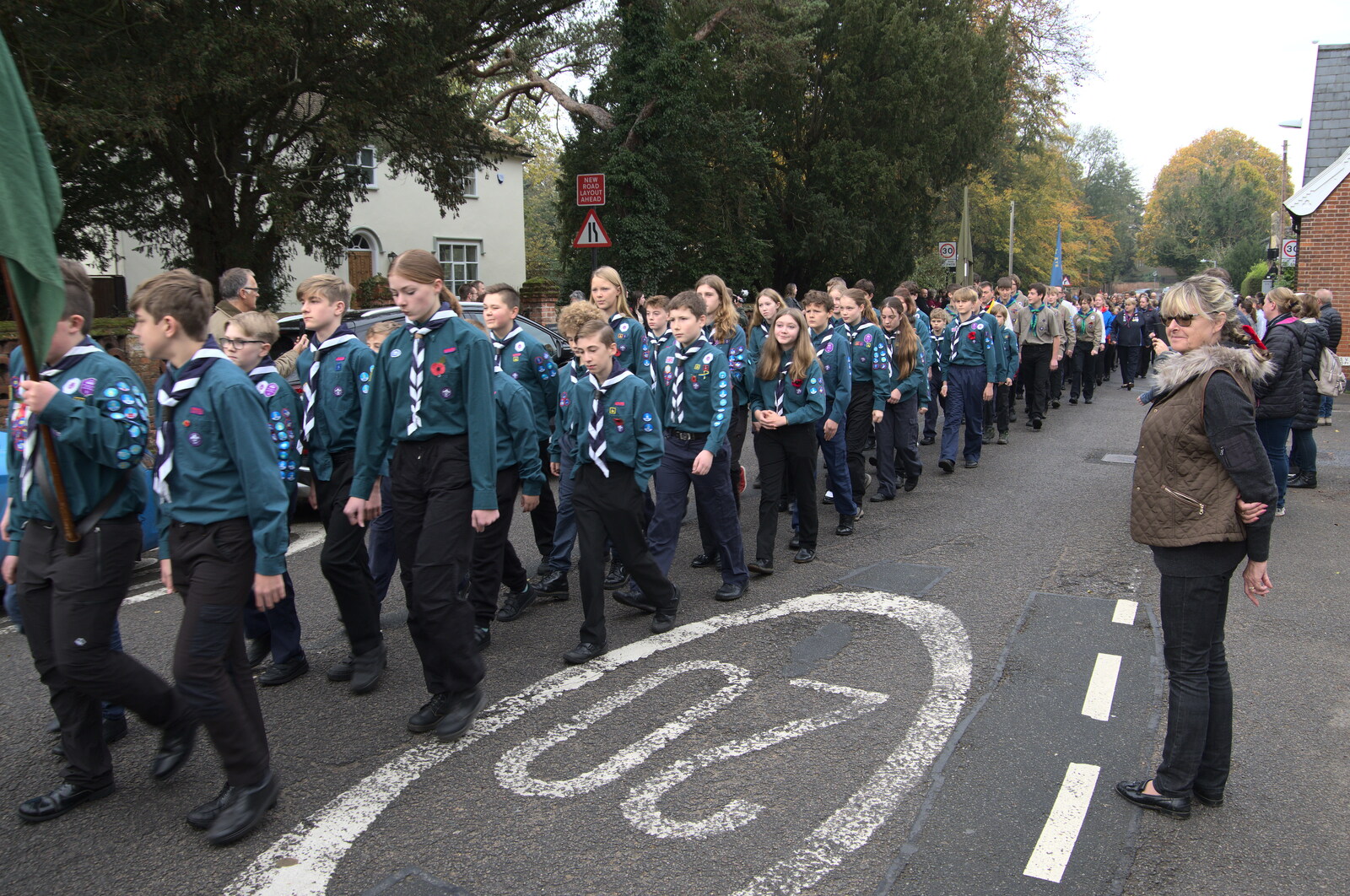 The Scouts' Remembrance Day Parade, Eye, Suffolk - 13th November 2022: Harry's Scout massive stomps up the road