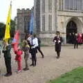 The Flag Bearers line up outside the church, The Scouts' Remembrance Day Parade, Eye, Suffolk - 13th November 2022