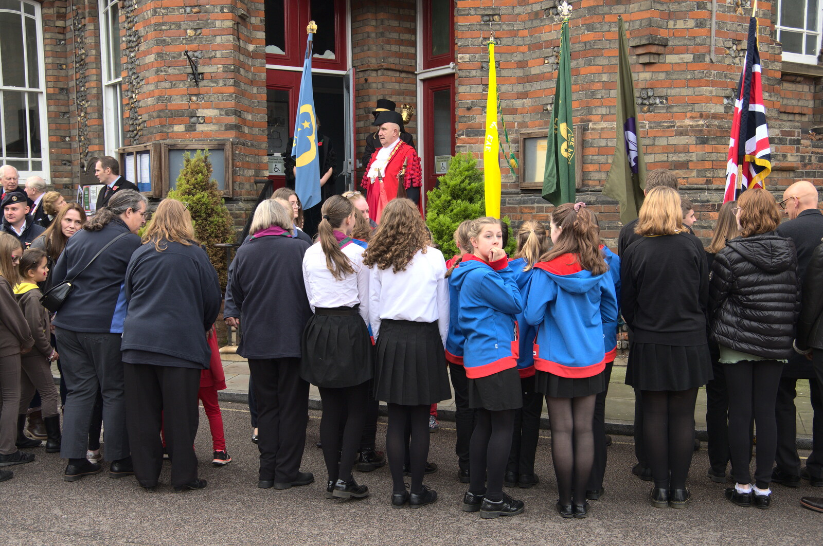 The Scouts' Remembrance Day Parade, Eye, Suffolk - 13th November 2022: Soph the Roph looks back