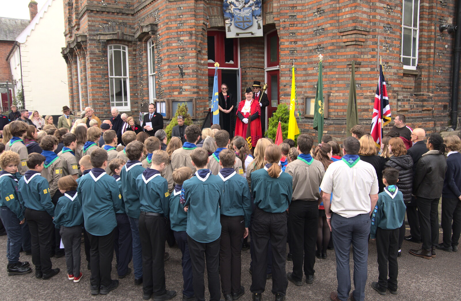 The Scouts' Remembrance Day Parade, Eye, Suffolk - 13th November 2022: The Mayor of Eye thanks the parade