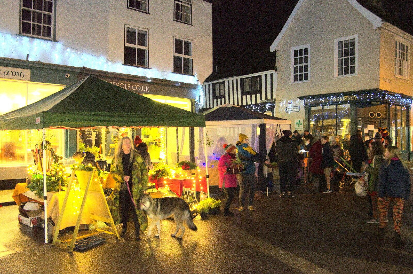The scene in front of the Town Hall from Eye Lights and the GSB at Botesdale, Suffolk - 2nd December 2022