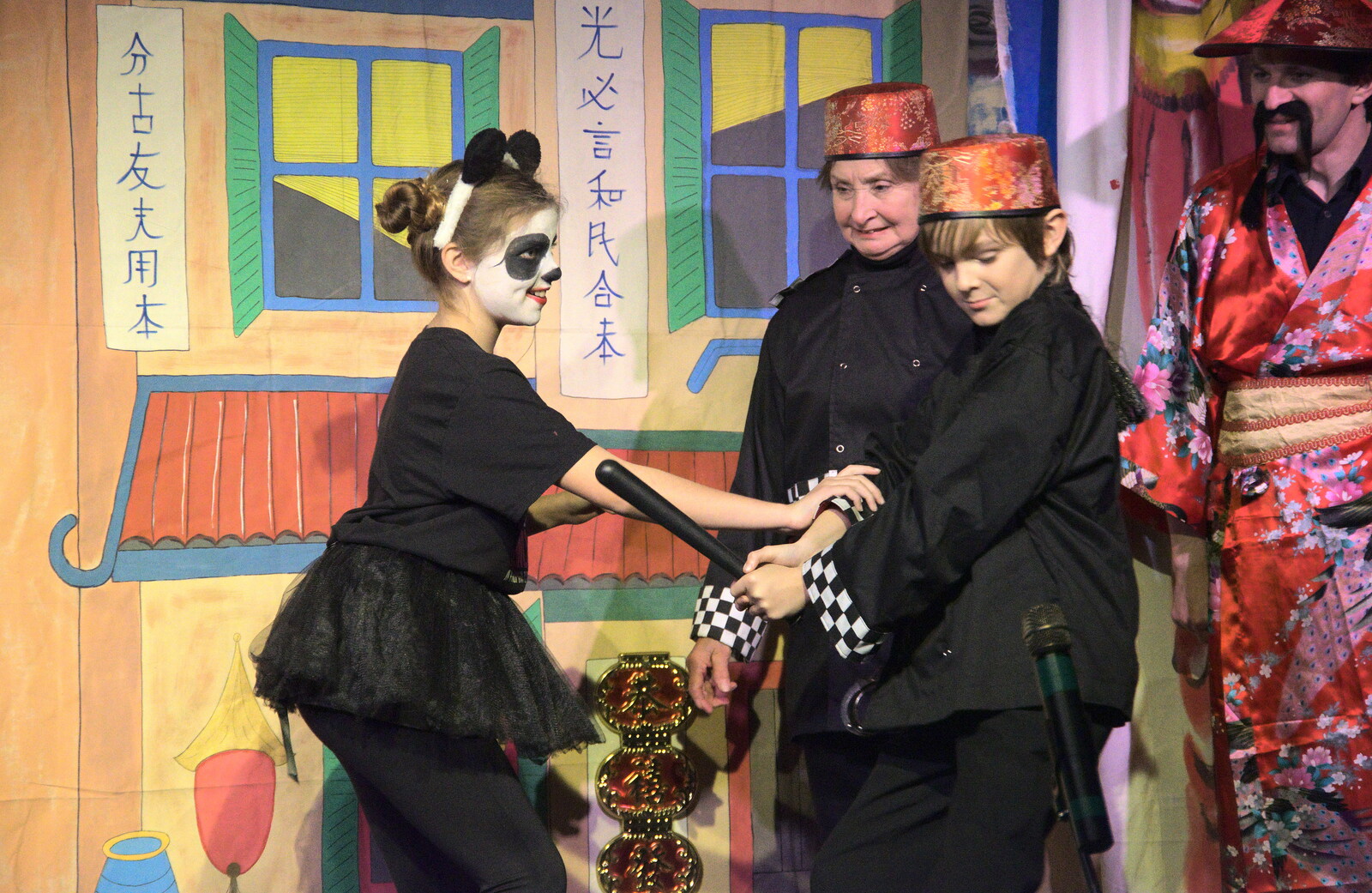 There's a panda on stage from Dove Players do Aladdin, Eye, Suffolk - 10th December 2022
