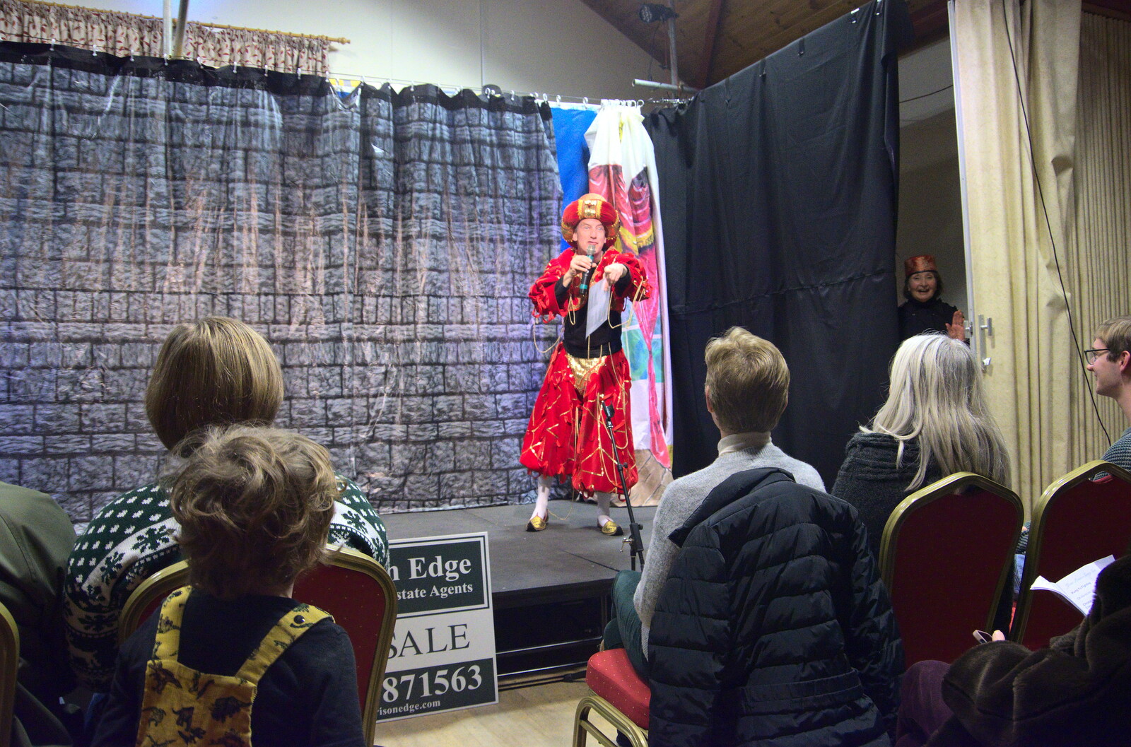 The lamp Genie addresses the audience from Dove Players do Aladdin, Eye, Suffolk - 10th December 2022