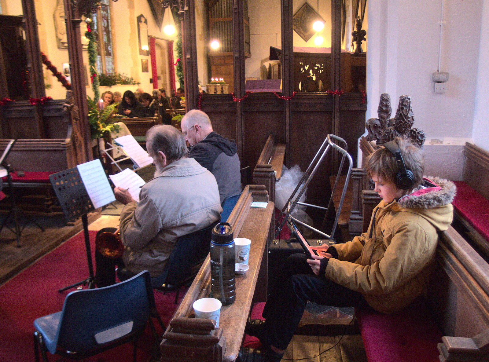 Harry's on his tablet from The Gislingham Silver Band at Thornham and Yaxley, Suffolk - 19th December 2022