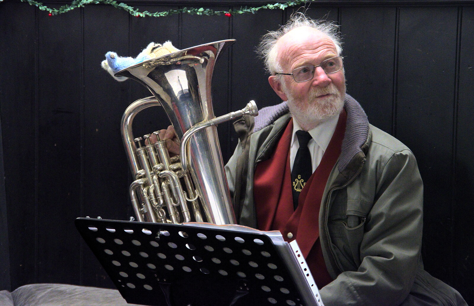 Kenny's got a Mary and Joseph in his horn from The Gislingham Silver Band at Thornham and Yaxley, Suffolk - 19th December 2022
