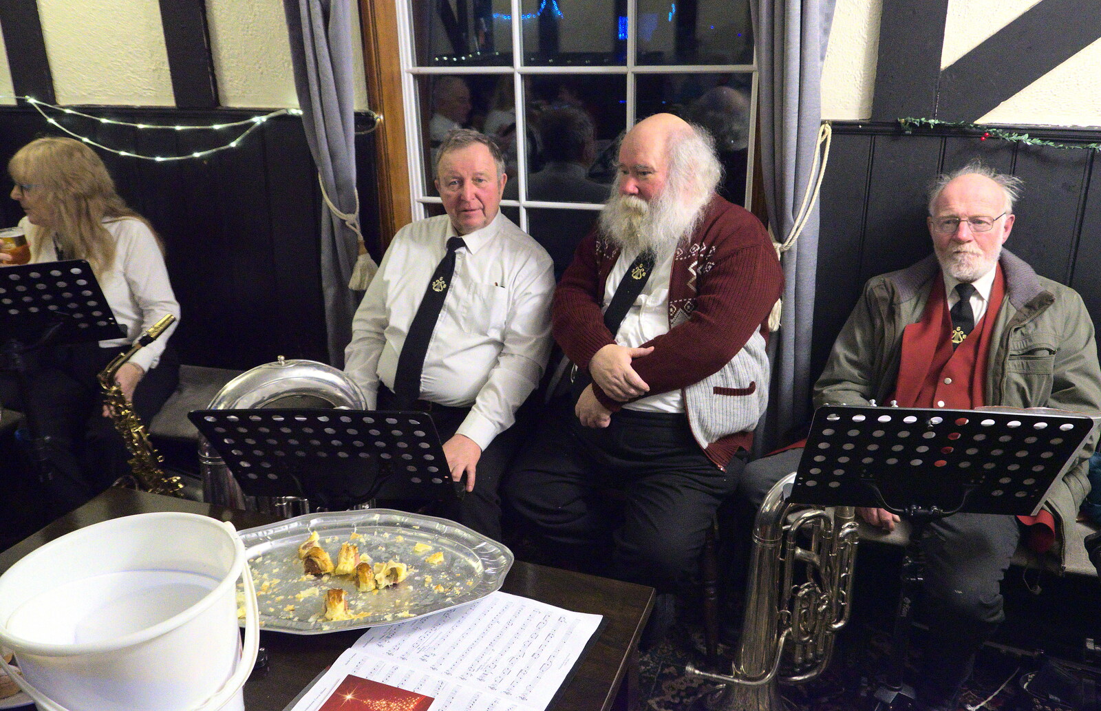 Julian, Adrian and Kenny in a row from The Gislingham Silver Band at Thornham and Yaxley, Suffolk - 19th December 2022