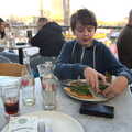 Fred wrangles the rocket on his pizza, Christmas Shopping in Norwich, Norfolk - 21st December 2022