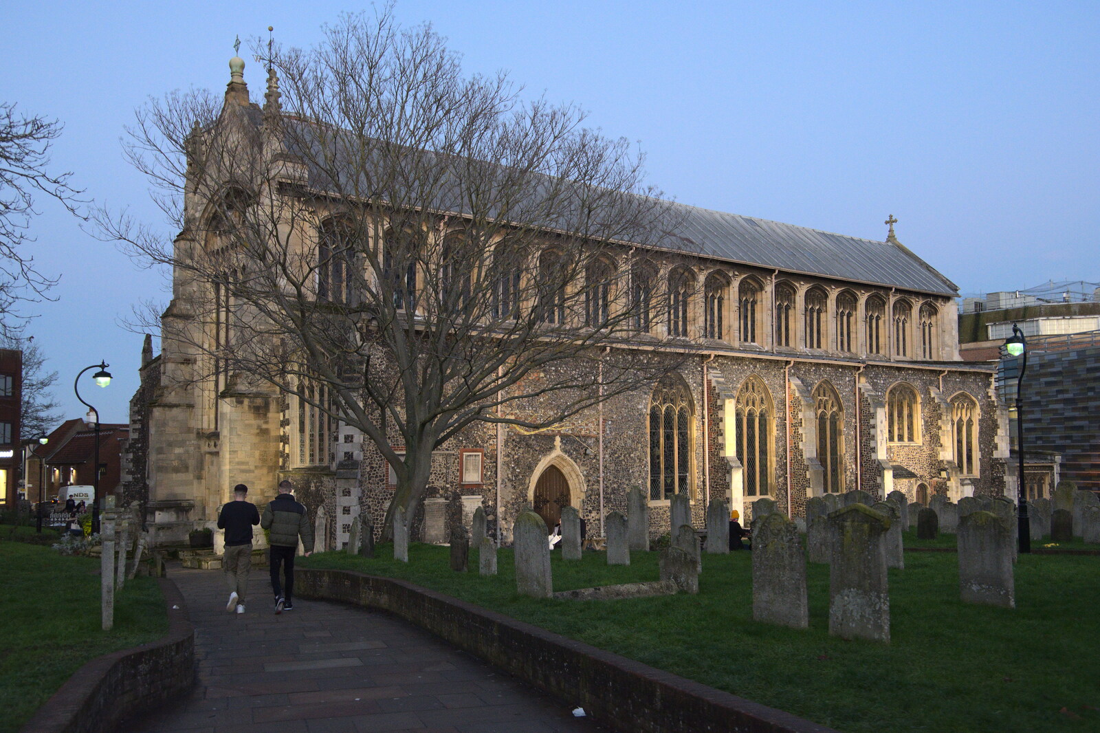 St. Stephen's church in the gathering dusk from Christmas Shopping in Norwich, Norfolk - 21st December 2022