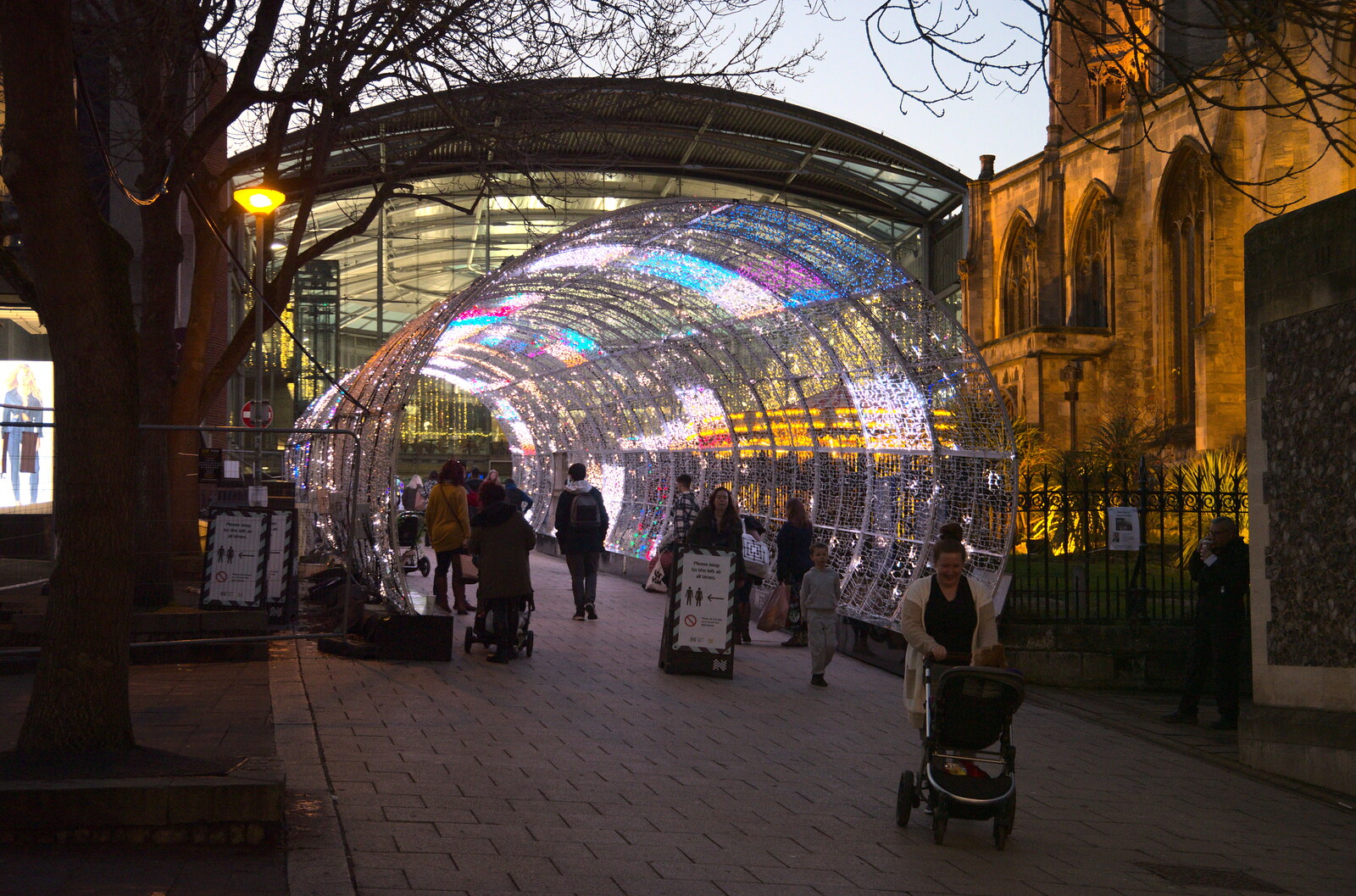 The famous Light Tunnel is in action again from Christmas Shopping in Norwich, Norfolk - 21st December 2022
