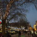 Illuminated trees and market on Gentleman's Walk, Christmas Shopping in Norwich, Norfolk - 21st December 2022
