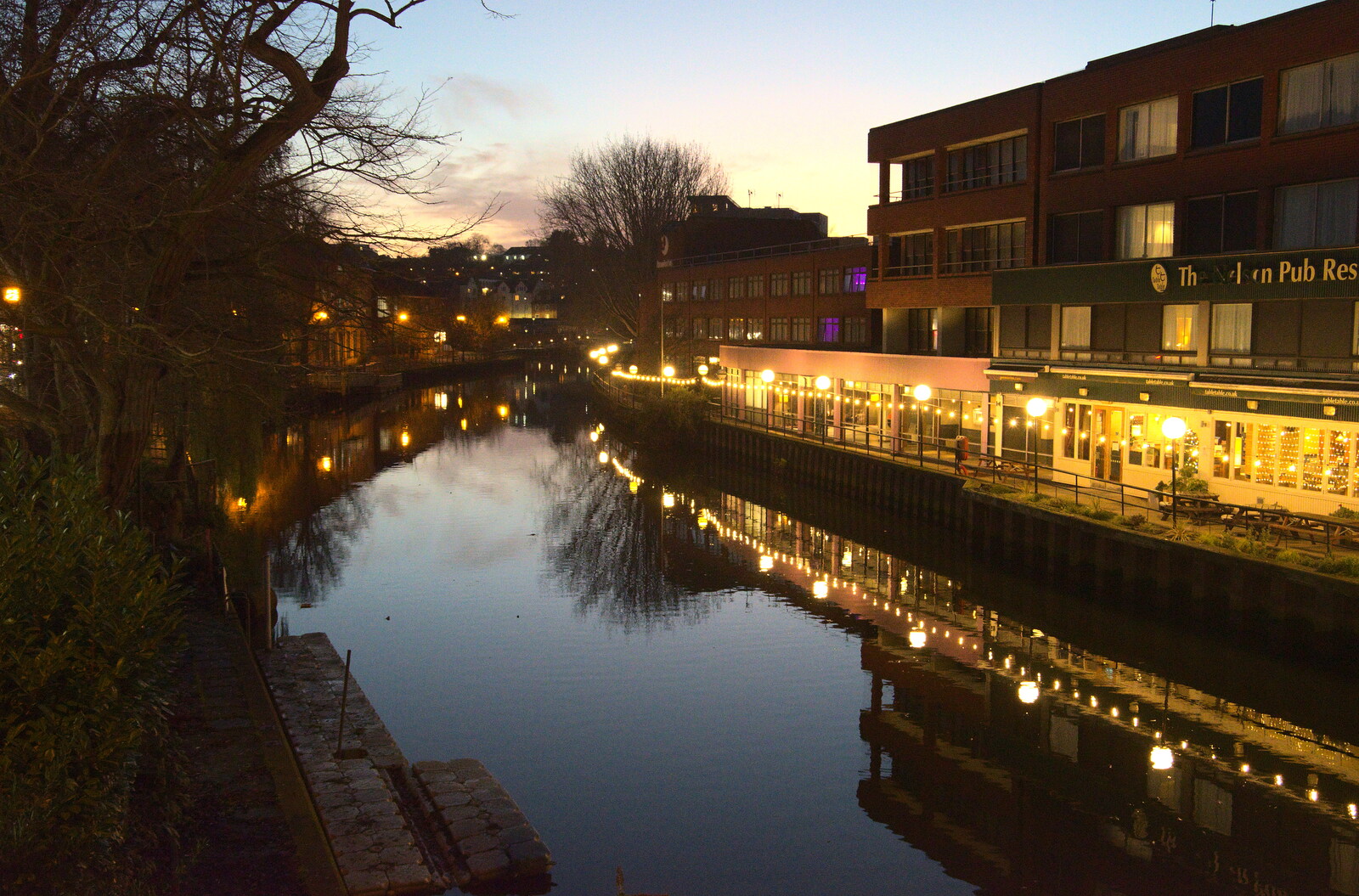 The River Wensum at sunset from Christmas Shopping in Norwich, Norfolk - 21st December 2022