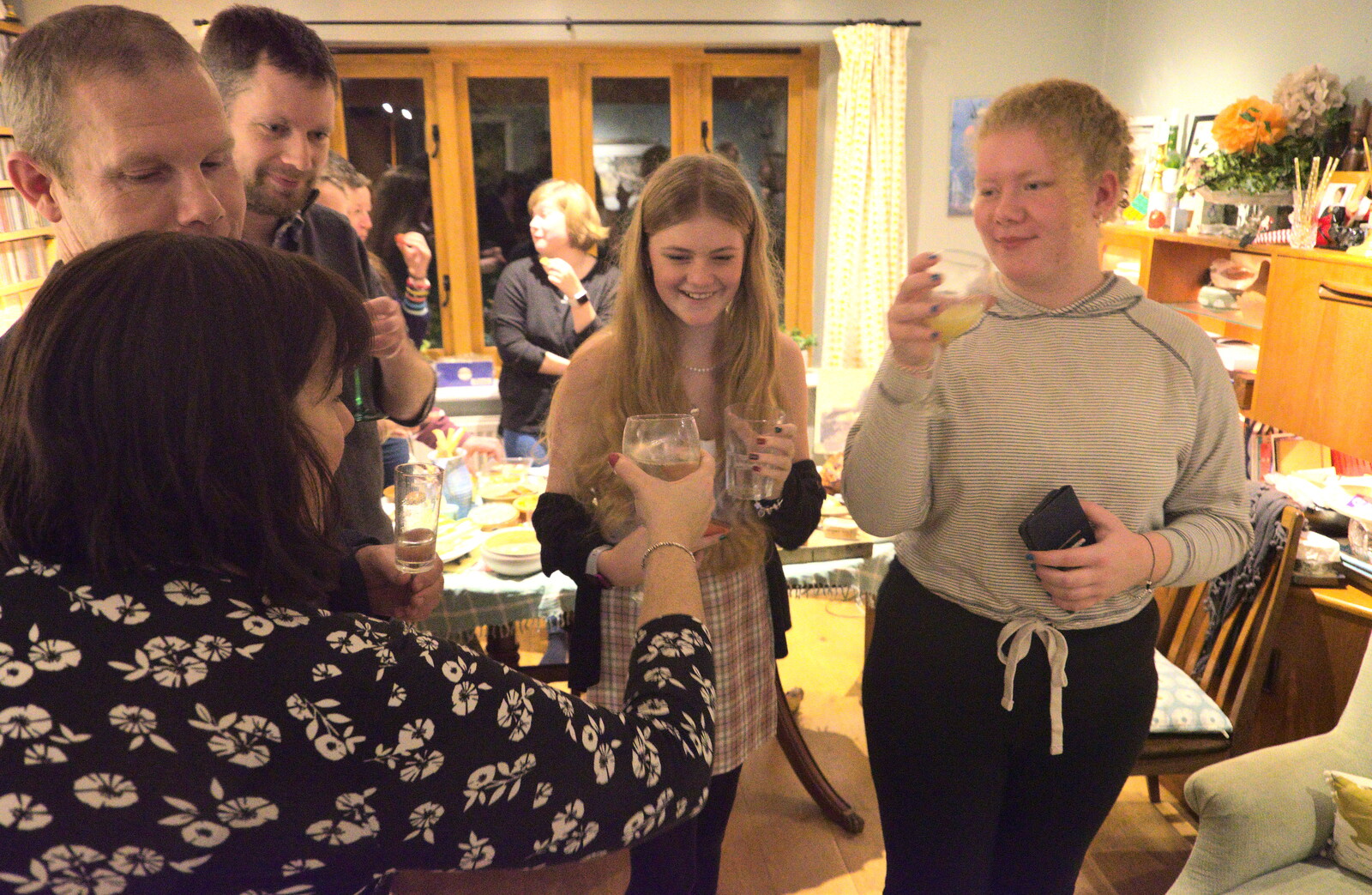 Clare reaches in with a toast from A New Year's Eve Party, Brome, Suffolk - 31st December 2022