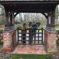 Harry and Isobel hang around on the lych gate, Winter Walks around Brome and Hoxne, Suffolk - 2nd January 2023