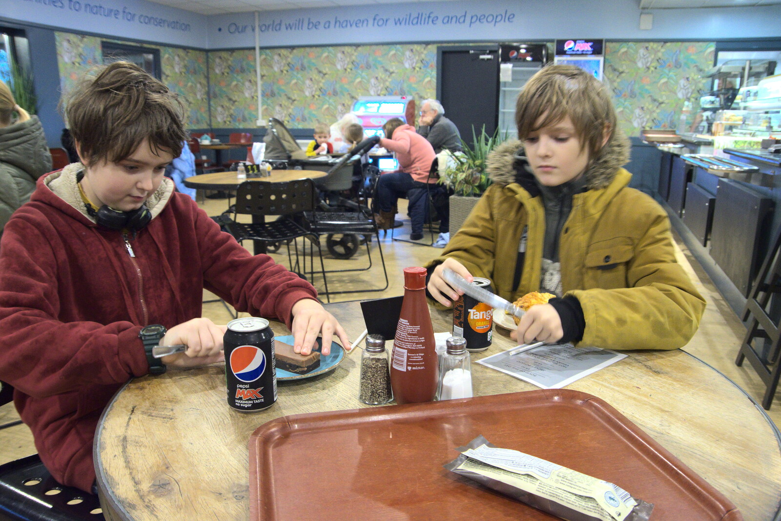 A Few Hours at the Zoo, Banham, Norfolk - 8th January 2023: The boys in the café