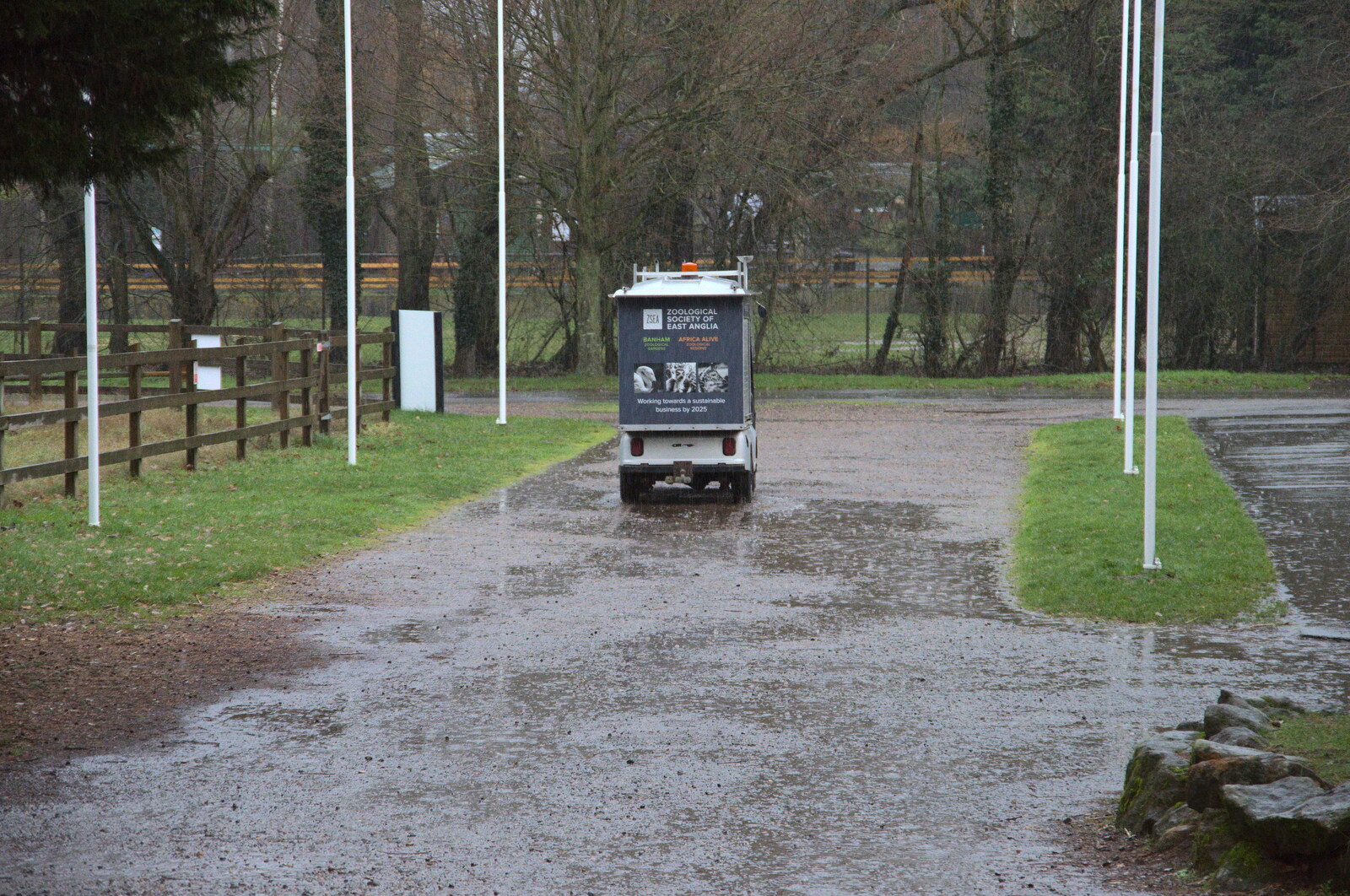 A Few Hours at the Zoo, Banham, Norfolk - 8th January 2023: A zoo buggy trundles around in the lashing rain