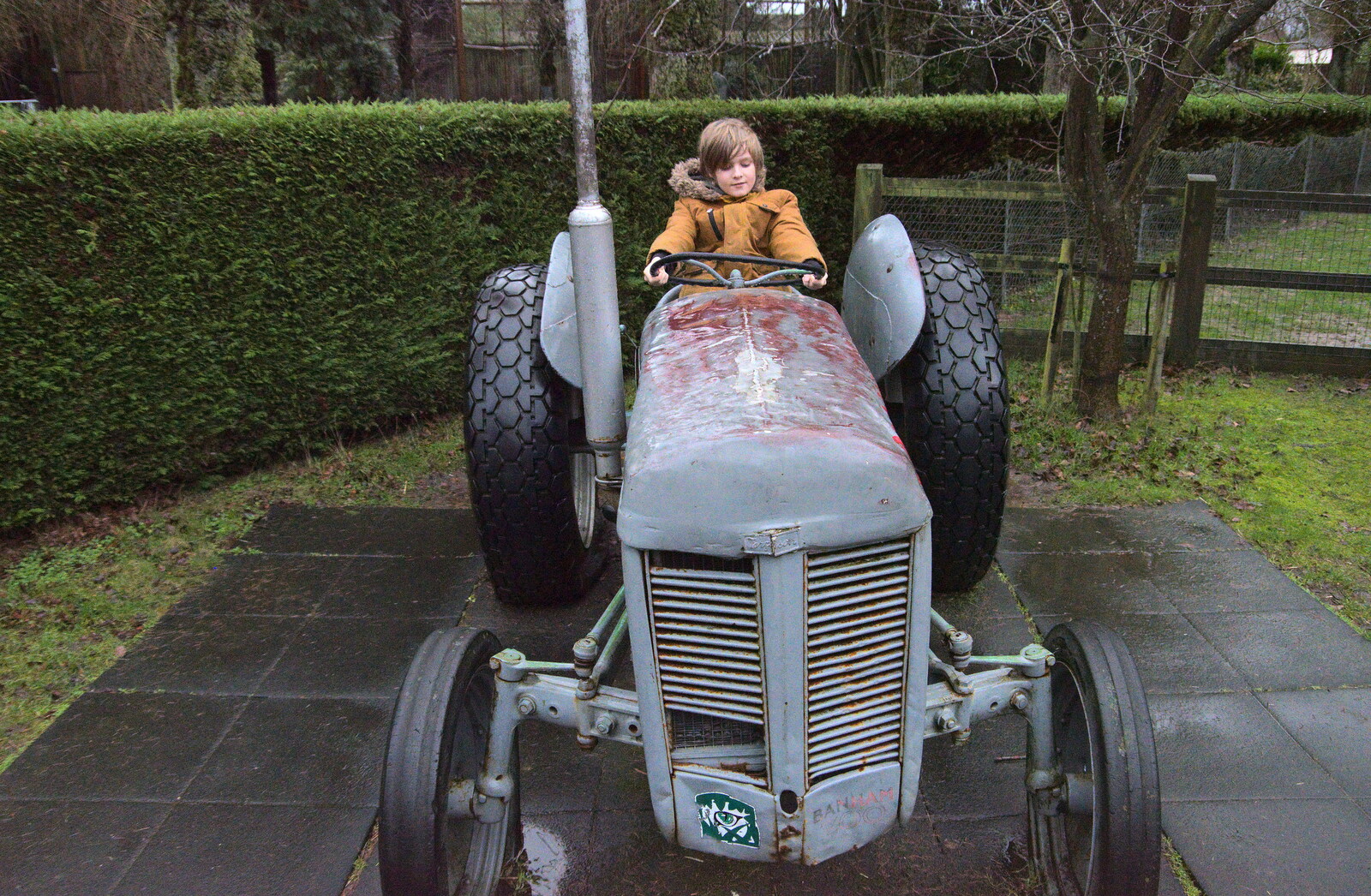 A Few Hours at the Zoo, Banham, Norfolk - 8th January 2023: Harry drives a Little Grey Fergie