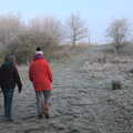 Fred and Isobel walk up to the resevoir, A Frosty Walk Around Brome, Suffolk - 22nd January 2023