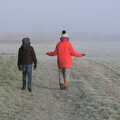 Isobel sticks her arms out, A Frosty Walk Around Brome, Suffolk - 22nd January 2023