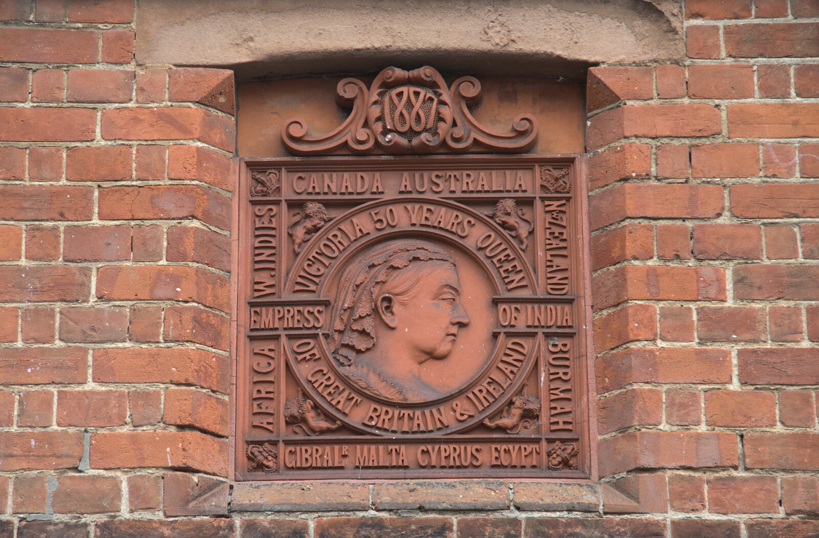 A terracotta plaque for Victoria's jubilee in 1887 from A Postcard from Wymondham, Norfolk - 26th January 2023