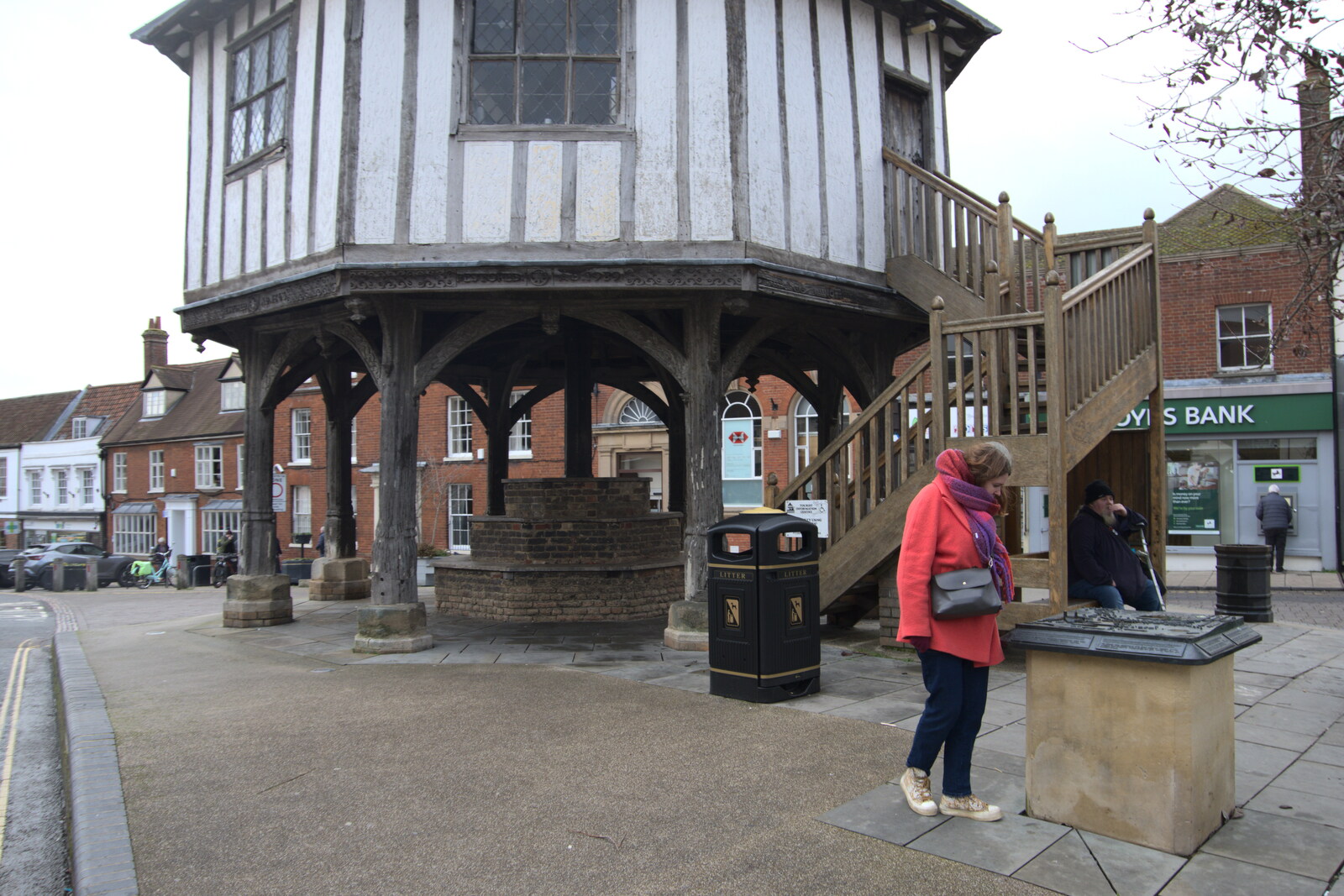 Isobel looks at a bronze 3D map of the town from A Postcard from Wymondham, Norfolk - 26th January 2023