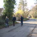 Suey, Marc and The Boy Phil head up the road, Another Walk to The Swan, Hoxne, Suffolk - 5th February 2023
